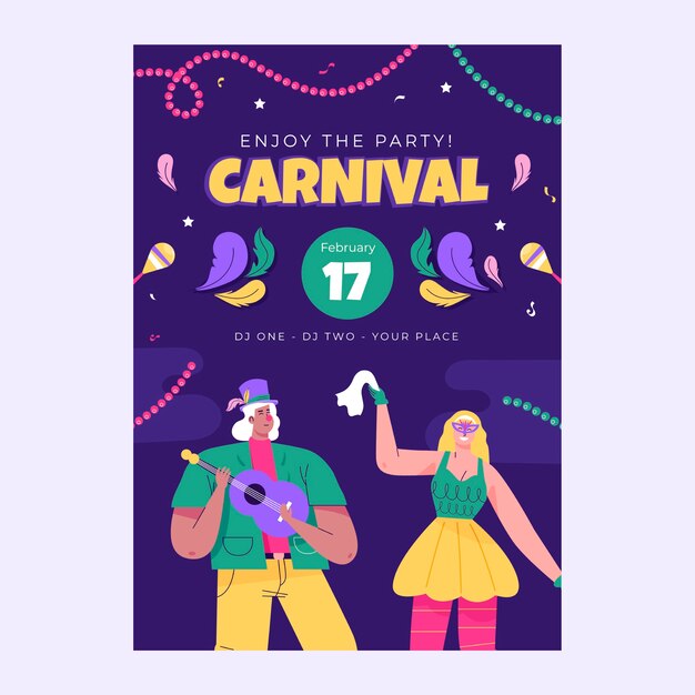 Flache vertikale plakatvorlage für karnevalsparty