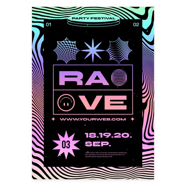 Flache vertikale Plakatvorlage für Rave-Party