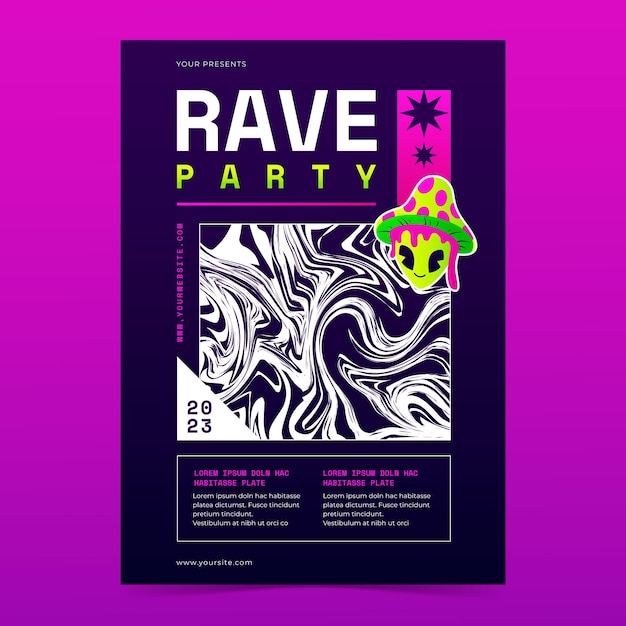 Flache vertikale plakatvorlage für rave-party