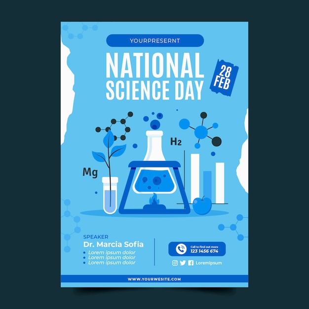 Flache vertikale plakatvorlage zum nationalen wissenschaftstag