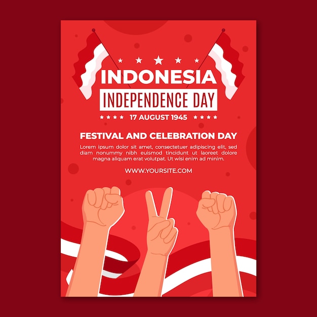 Flache vertikale plakatvorlage zum unabhängigkeitstag indonesiens