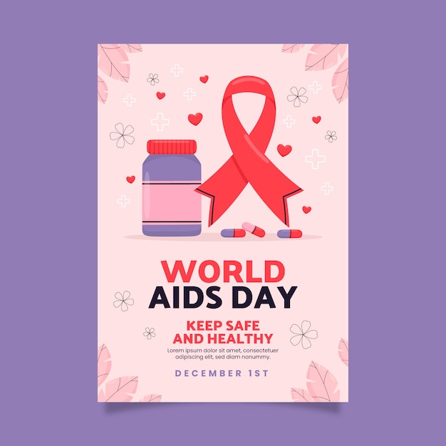 Kostenloser Vektor flache vertikale plakatvorlage zum welt-aids-tag