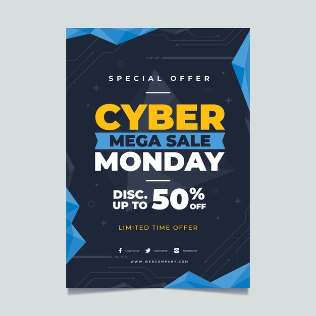 Flache vertikale Postervorlage für Cyber Monday