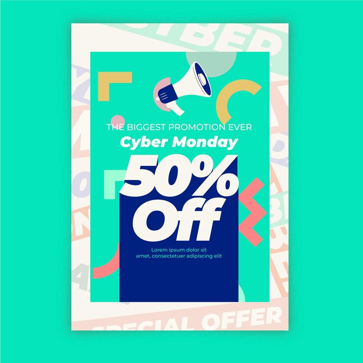 Kostenlose Vektor flache vertikale postervorlage für cyber monday