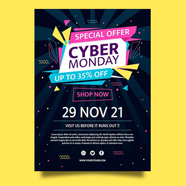 Kostenloser Vektor flache vertikale postervorlage für cyber monday