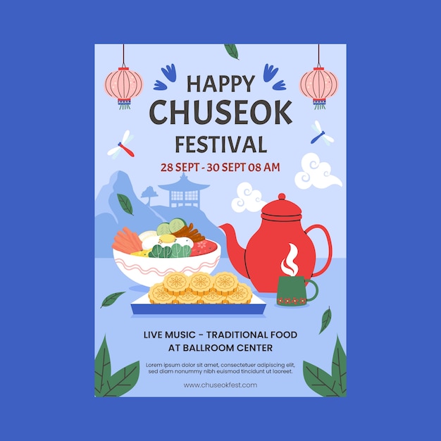 Kostenloser Vektor flache vertikale postervorlage für die feier des chinesischen chuseok-festivals