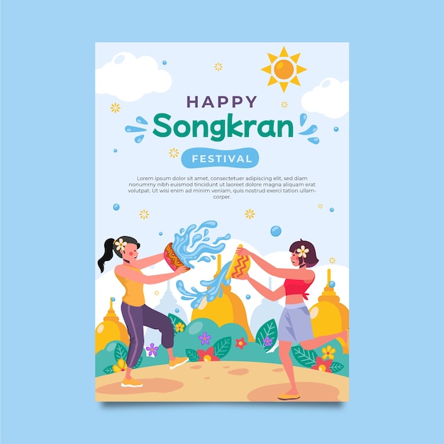 Flache vertikale songkran-plakatvorlage