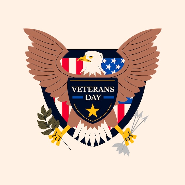 Flache veteranen-tag-logo-vorlage