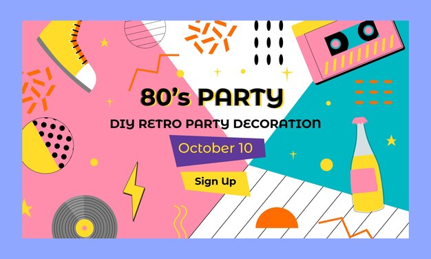Flache Webinar-Vorlage für Partys im Stil der 80er Jahre