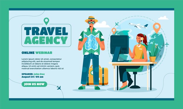 Flache Webinar-Vorlage für Reisebüros