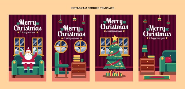 Flache Weihnachts-Instagram-Geschichten-Sammlung