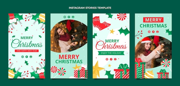 Kostenloser Vektor flache weihnachts-instagram-geschichten-sammlung