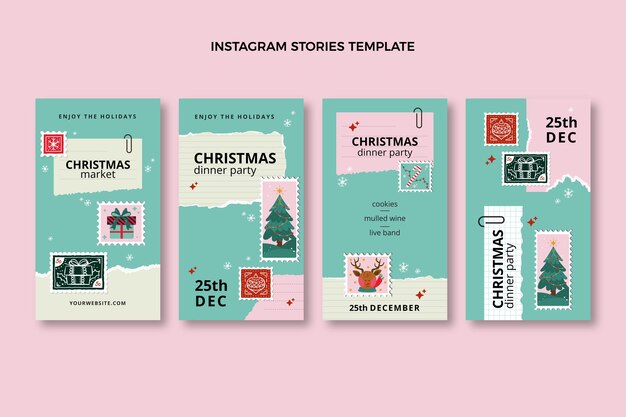 Flache Weihnachts-Instagram-Geschichten-Sammlung