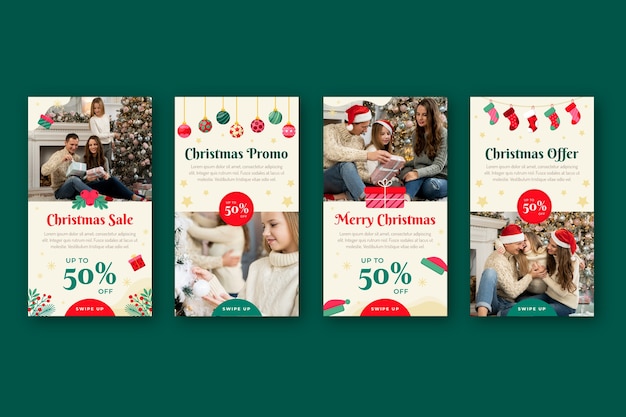 Flache Weihnachts-Instagram-Geschichten-Sammlung