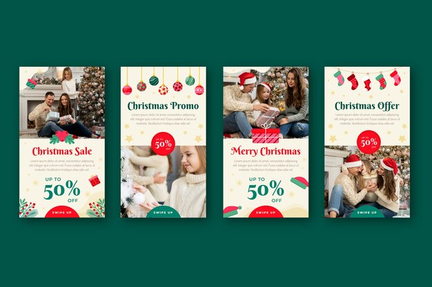 Flache Weihnachts-Instagram-Geschichten-Sammlung