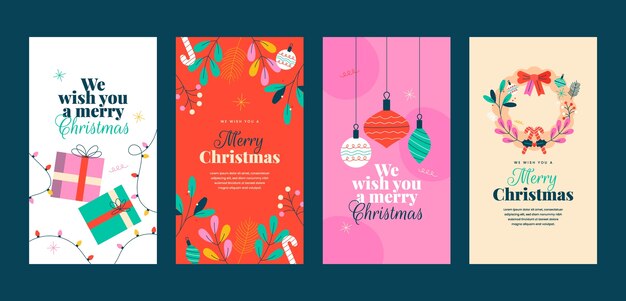 Flache Weihnachts-Instagram-Geschichten-Sammlung