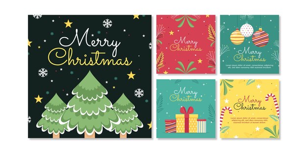Flache Weihnachts-Instagram-Posts-Sammlung