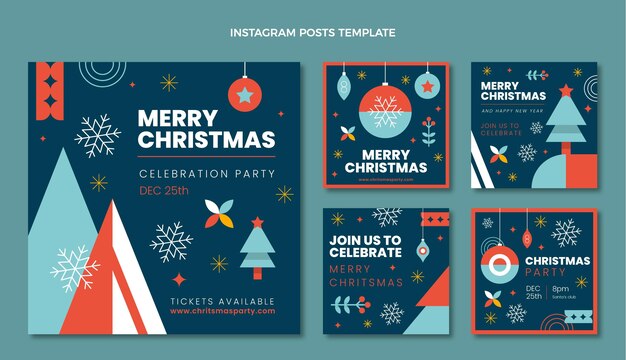 Flache Weihnachts-Instagram-Posts-Sammlung
