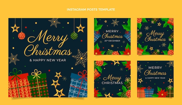 Flache Weihnachts-Instagram-Posts-Sammlung