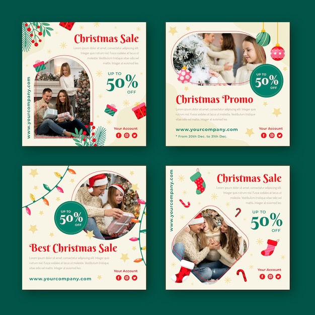 Flache Weihnachts-Instagram-Posts-Sammlung