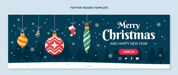 Flache Weihnachts-Twitter-Header-Vorlage