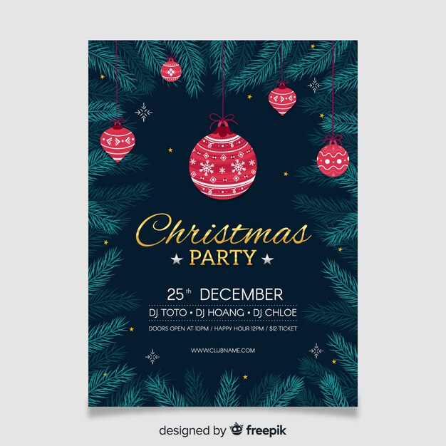 Flache Weihnachtsfeier Flyer Vorlage
