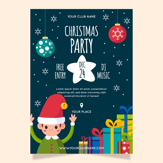 Flache Weihnachtsfeier Plakat Vorlage