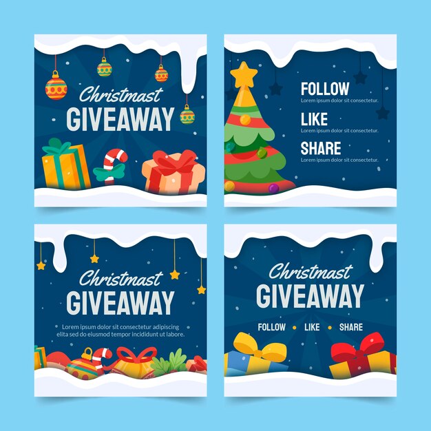 Flache Weihnachtsgeschenk-Instagram-Posts-Sammlung