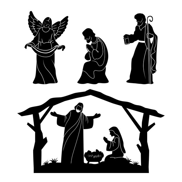 Flache Weihnachtskrippe Silhouette