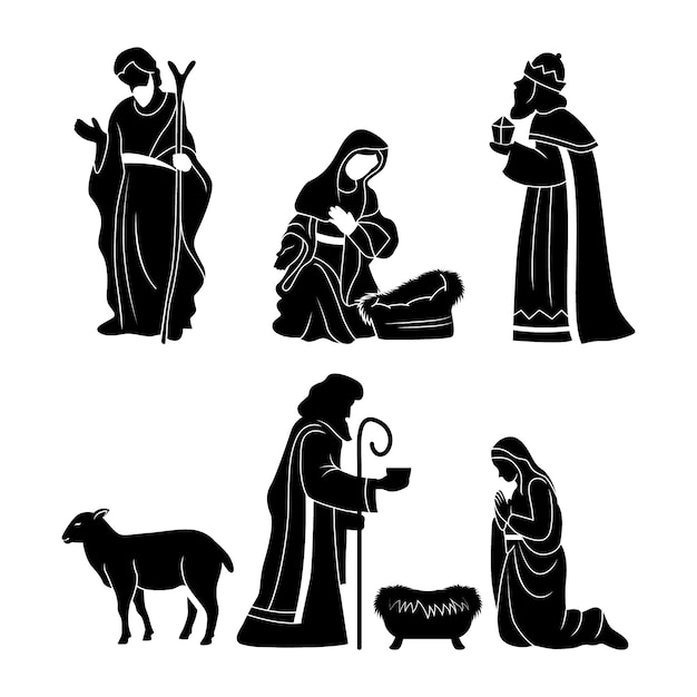 Flache Weihnachtskrippe Silhouette