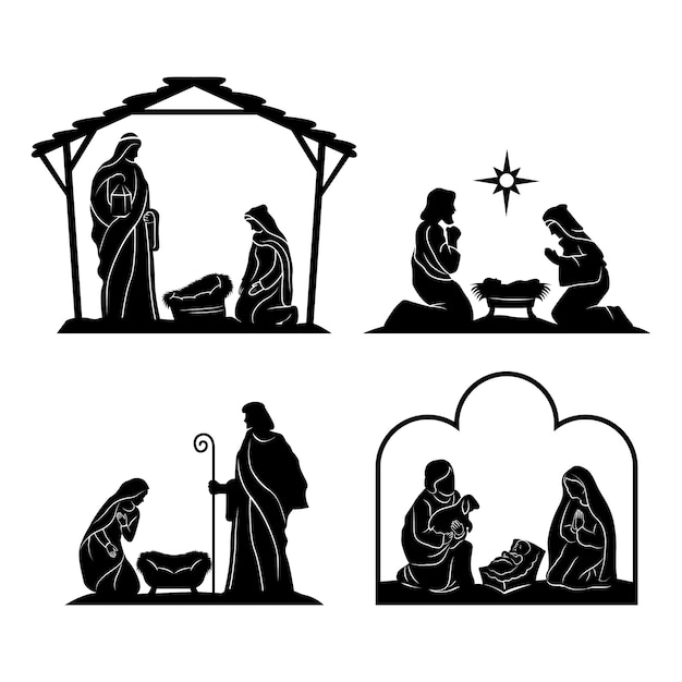 Flache Weihnachtskrippe Silhouette