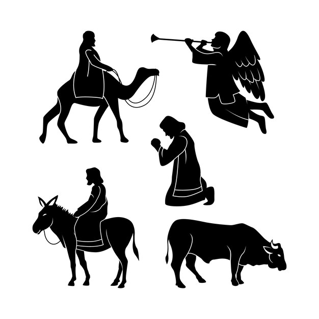 Flache Weihnachtskrippe Silhouette