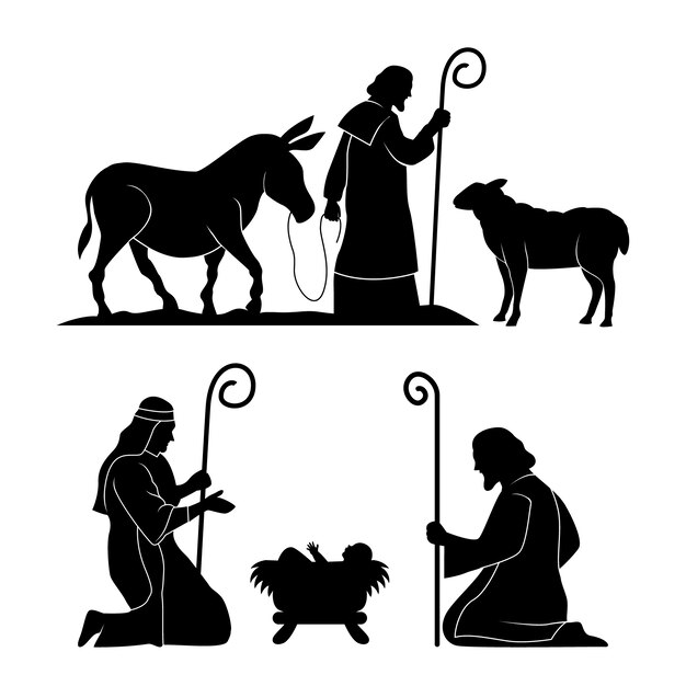 Flache Weihnachtskrippe Silhouette