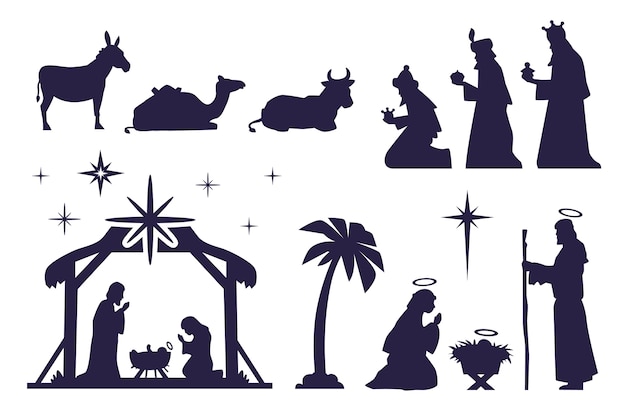 Flache weihnachtskrippe silhouette