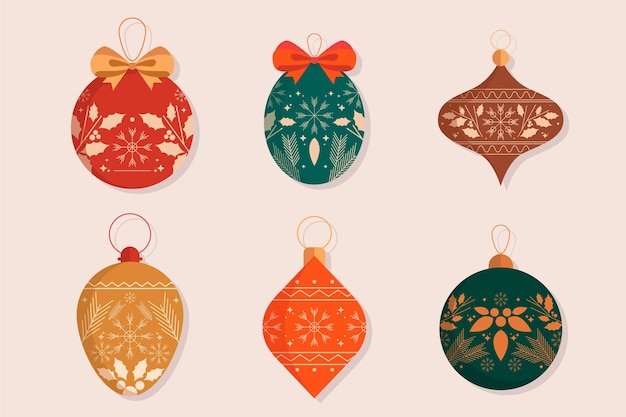 Flache weihnachtskugel-ornamente-kollektion