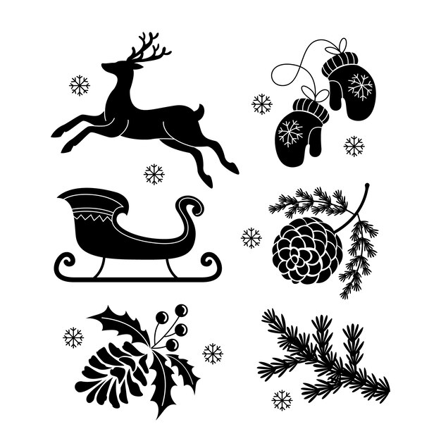 Flache Weihnachtszeit Elemente Silhouette
