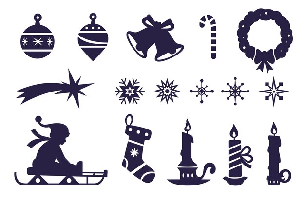 Flache Weihnachtszeit Elemente Silhouette