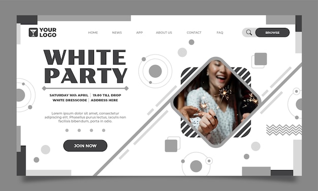Flache weiße party-landing-page-vorlage
