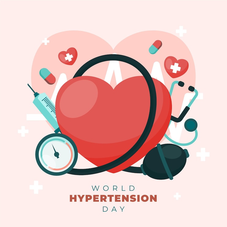 Kostenlose Vektor flache welt hypertonie tag illustration