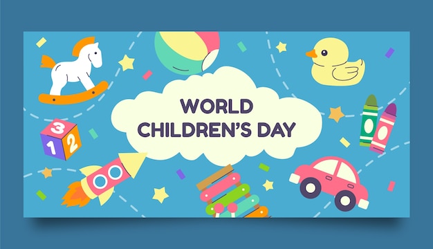 Flache Weltkindertag horizontale Banner-Vorlage