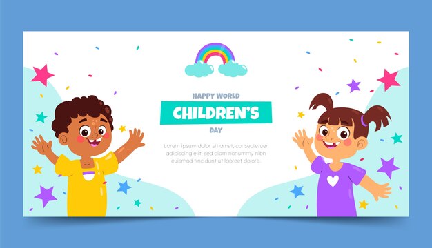 Flache Weltkindertag horizontale Banner-Vorlage
