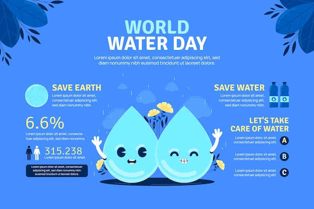 Kostenloser Vektor flache weltwassertag infografik vorlage