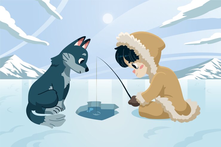 Kostenlose Vektor flache winter-eskimo-illustration
