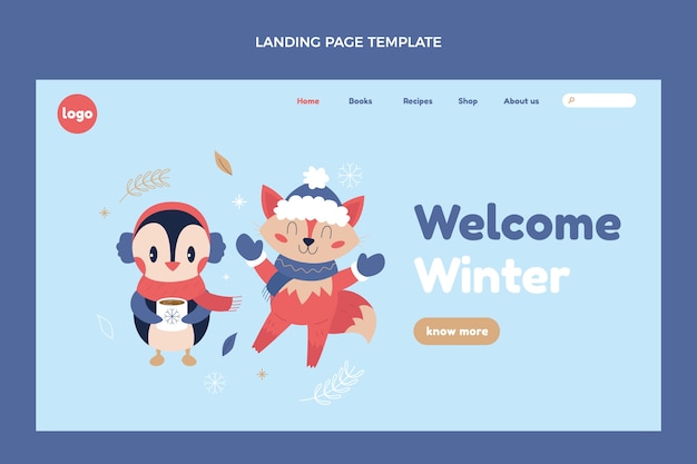 Kostenloser Vektor flache winter-landingpage-vorlage