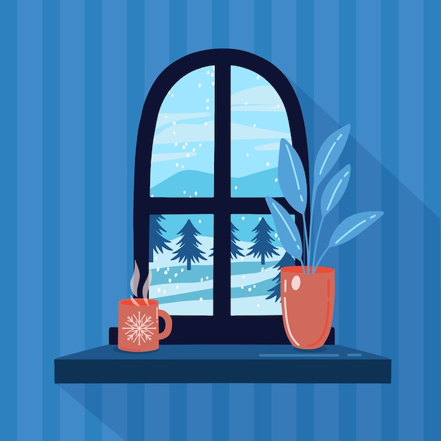 Kostenloser Vektor flache winterfensterillustration