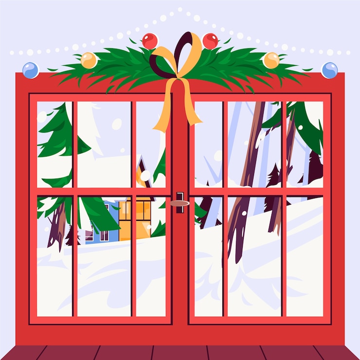 Kostenlose Vektor flache winterfensterillustration