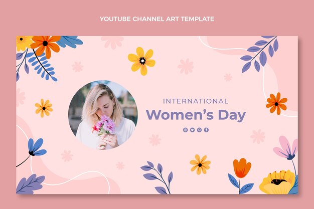 Flache YouTube-Kanalkunst zum Internationalen Frauentag