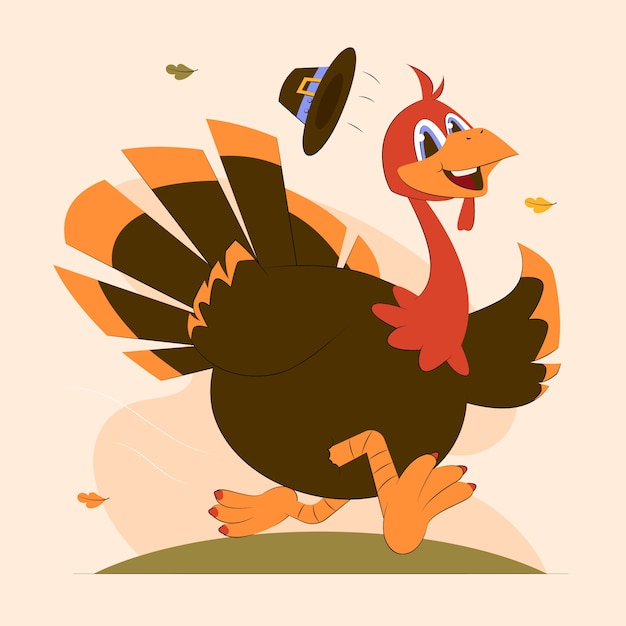 Kostenloser Vektor flache zeichentrickfigur-illustration für thanksgiving-feier mit truthahn