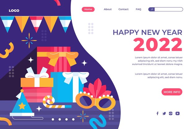 Kostenloser Vektor flache zielseitenvorlage für das neue jahr