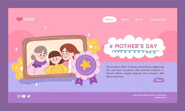 Kostenloser Vektor flache zielseitenvorlage für den muttertag